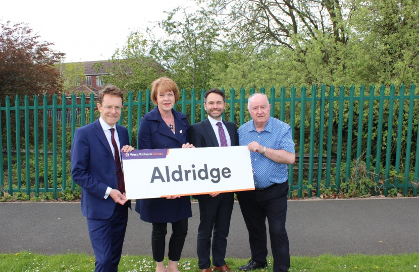 West Midlands Mayor Andy Street, Aldridge and Brownhills MP Wendy Morton, director of rail for TfWM Tom Painter and Walsall Council leader Cllr Mike Bird at the proposed Aldridge Station site.